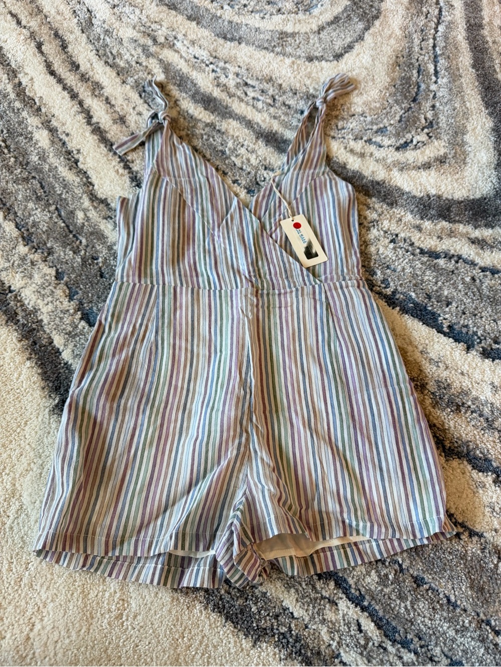 Striped Tie-Shoulder Romper in Pastel Multi